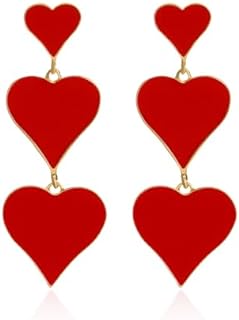 Three Red Heart Earrings for Women Love Dangle Drop Earrings for Mom Jewelry Gift Mothers Day Valentines Day