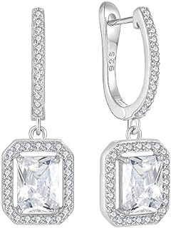 Women's Solitaire Cubic Zirconia Dangle Drop Earrings with Hinged Hoop Back in Sterling Silver