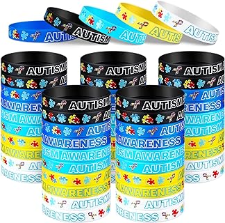 50 Pcs Autism Awareness Silicone Bracelets Colorful Puzzle Pieces Silicone Wristband Blue Black White Yellow Autism Wristband Set for Women Men Kids Teen Gifts