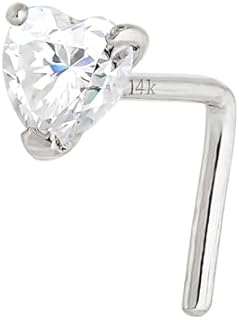 Jewelry Avalanche 22G Solid 14K Gold 0.10 ctw Moissanite Heart L-Shape Nose Stud - L-bend Nose Ring Stud - April Birthstone Nose Stud