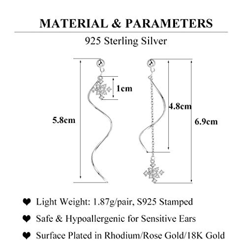 SLUYNZ 925 Sterling Silver Snowflake Dangle Earrings Chain for Women Teen Girls Snowflake Earrings Drop Earrings