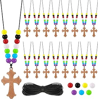 Durable DIY Wooden Cross Necklaces Set for Men, Women and Kids | Craft & Faith-Fusion Accessory | Natural Wood & Nylon Material | No Metal or Gemstone Used | Perfect for Church Projects, Personal Remembrance or Decor
