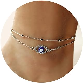 XOZEU Stainless Steel Layered Ankle Bracelet for Women Teens Cute Butterfly Paperclip Double Heart Evil Eye Anklets Adjustable Beach Foot Jewelry