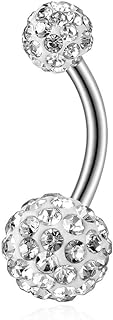 Gabry&jwl Crystals Belly Button Rings14G Stainless Steel Curve Navel Rings Shamballa CZ Sparkly Disco Balls Belly Rings Belly Piercing Jewelry for Women