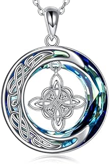 YFN Celtic Witches Knot Necklace Sterling Silver Witches Crescent Crystal Pendant Necklace Pagan Witch Necklace for Women Girls