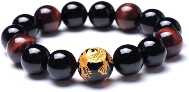 Men's Tiger Eye Stone Elastic Bead Bracelet with Dragon Pattern Bead | Mens Jewelry | Dragon Bracelet for Men | Mens Bracelet | Beaded Bracelet | Tiger Eye Bracelet Men | Crystal Bracelet