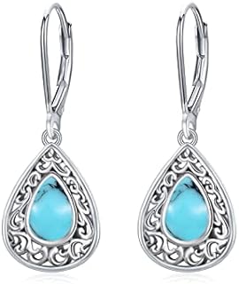 Turquoise Heart Drop Earrings with Lever Back in Sterling Silver for Women and Girls