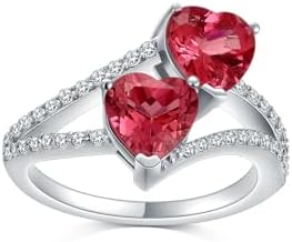 2PCS Gemstone Ring for Mother's Day Gifts 925 Sterling Silver 7mm Heart Cut Birthstone Promise Engagement Ring for Valentine's Day