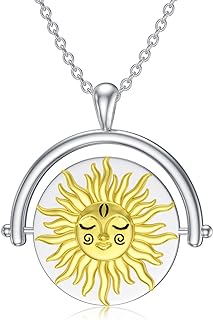 PROESS Sun and Moon Necklace Sterling Silver Metatron Cube/Moonstone/Crescent Moon Pendant Planet Jewelry for Women Girls Couples Friends