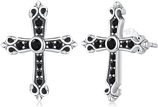 Black Cross Stud Earrings for Women Girls 925 Sterling Silver Cubic Zirconia Cartilage Earrings Halloween Earrings Post Studs Punk Jewelry