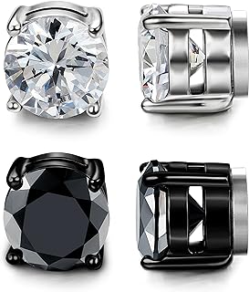LOYALLOOK Stainless Steel Stud Earrings for Men Women Unisex Cubic Zirconia Inlaid 5-10MM