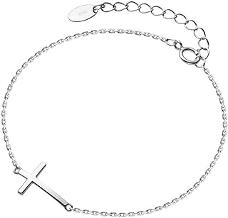 Cross Anklets for Women Teen Girls Men 925 Sterling Silver White Gold Plated Sideways Cross Adjustable Chain Classic Dainty Charm Foot Anklet Bracelet Baptism Birthday Gift Jewelry
