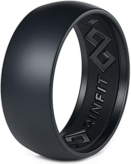 Men's Black Silicone Wedding Ring by Rinfit - Flexible, Comfortable, and Safe for Sports & Active Professions - Size 8