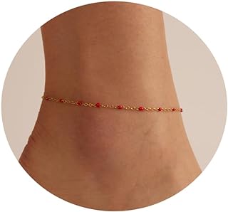 JotCa 18K Gold Plated Boho Beaded Anklets for Women Dainty Gold Layered Ankle Bracelet for Women Cross Anklet Bracelet Waterproof Gold Jewelry Gift