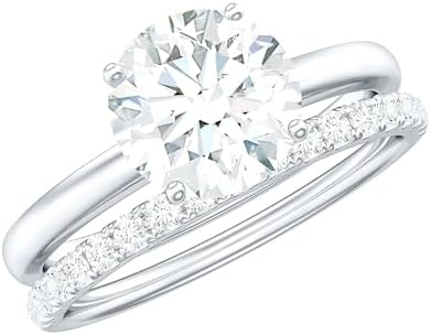 D-VS1 Quality Moissanite Solitaire Engagement Ring with Matching Band for Women, 2.75 Cttw, 8MM in 10K White Gold