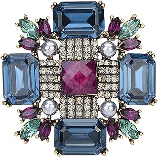 Antique Square Cross Stone Flower Brooch Pins Crystal Star Floral Corsage Broaches Jewelry for Women Bridal