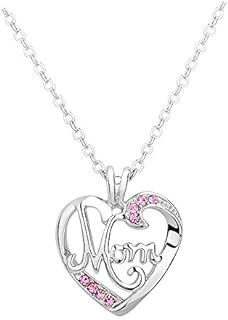 Mom Pendant Necklace for Women - Stainless Steel with Lobster Clasp & Cross Design Chain - Love Heart Shape - Perfect for Mother's Day, Birthday, Christmas & Valentine's Day Gifts