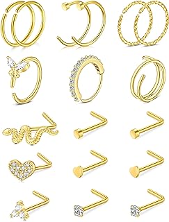 JFORYOU 20G Nose Studs Nose Rings Hoop Surgical Steel CZ Opal Nose Rings Piercings Hoop Jewelry Various Style and Color