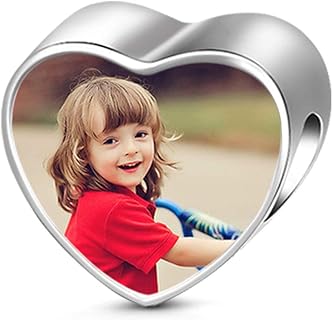 Custom Photo Charm Bead 925 Sterling SilverPersonalized Heart Picture with Loved Dear Charms Beads Fit Women Bracelet Necklace As Mother Daughter Present(Style 1)