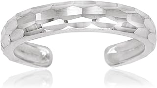 10K White Gold Adjustable Diamond-cut Band Toe Ring for Men & Women - Elegant, Hypoallergenic, Non-Tarnishable Beach Body Jewelry