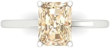 Clara Pucci 2.0 ct Emerald Cut Solitaire Genuine Natural Morganite Engagement Wedding Bridal Promise Anniversary Ring 14k White Gold