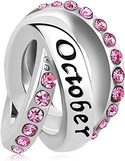 NARTGO January-December 12 Months Colors Birthstone Happy Birthday Charm Compatible with Pandora Charms Bracelets