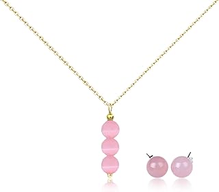 Pink Aventurine Stone Necklace Handmade Pendant Choker Jewelry Crystal Necklace Pendant Earrings Set Green Beads Spiritual Necklace Jade Birthstone Healing Protection 18k Gold Necklaces for Women Girls (Pink)
