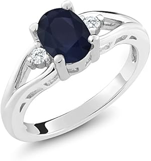 925 Sterling Silver Blue Sapphire and White Created Sapphire 3 Stone Engagement Ring For Women | 1.83 Cttw | Oval 8X6MM | Round 2MM | Gemstone September Birthstone | Available in Size 5,6,7,8,9