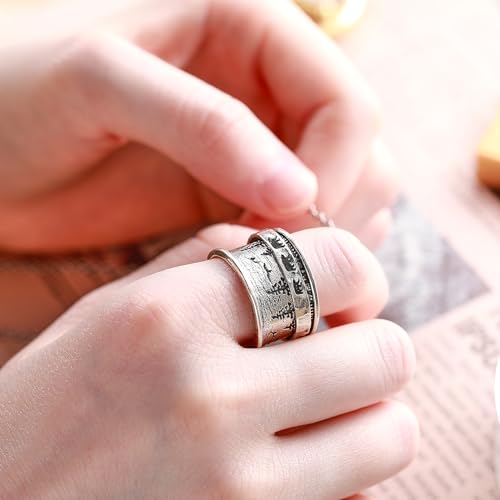 925 Sterling Silver Spinner Fidget Rings for Women Tree of Life/Celtic Tree/Deer & Pine/Bear & Pine Anxiety Relief Rings Wide Ring Bands Statement Jewelry for Women Size 6-10