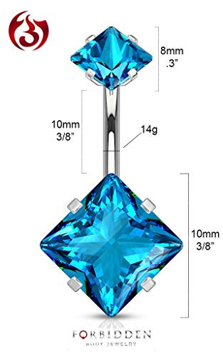 Surgical Steel Belly Button Ring with Square CZ and Internally Threaded Matching Top