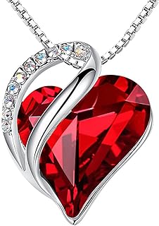 Leafael Infinity Love Red Heart Pendant Necklace with Box Chain and Lobster Clasp, Gemstone Ornament and Brass Metal - Ideal for Her, 20