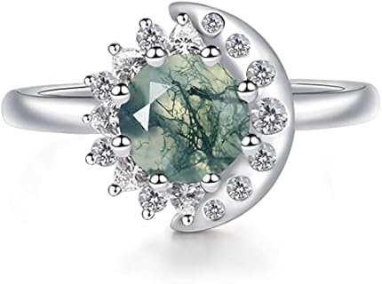 LUO S925 Sterling Silver Round Shaped 7 MM Halo Engagement Ring Sun and Moon Ring Gemstone Ring for Women