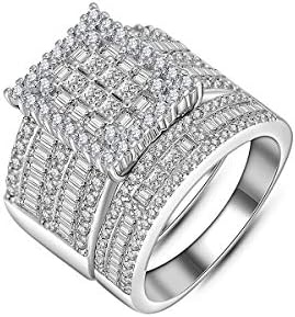 Hiyong Women Wedding Ring Set White Gold Cubic Zirconia Wedding Rings Fashion Sliver Engagement Rings for Women