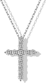 Moissanite Diamond Cross Pendant Necklace with Crisscross Chain in Sterling Silver for Women, Men, Boys and Girls - Dainty, Elegantly Designed Jewelry