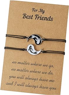 Yin Yang Tai Chi Faux Pearl Bead Chain Pendant Necklace Adjustable Braide Rope Enamel Koi Fish Gossip Feng Shui Bracelet for Women Men Girl Boy Teen Lover Party Jewelry Gift