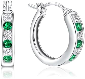 Small Hoop Earrings for Women Girls 925 Sterling Silver Cubic Zirconia/Black Diamond/Sapphire/Ruby Huggie Hoop Earrings