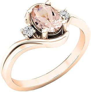 Dazzlingrock Collection 10K 7X5 Oval Cut Morganite & Round White Diamond Engagement 3 Stone Ring, Rose Gold