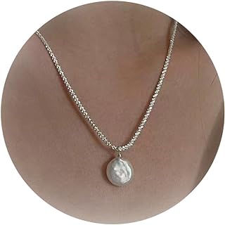 Baroque Pearl Necklace Fashion Sparkling Pendant Necklace for Women Girls Dainty Silver Chain Necklace Jewelry Gift