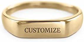 Personalized Engraved Name Ring in 10K, 14K, 18K Solid Yellow Gold - Adjustable Size Wedding Band for Couples or Women, No Gemstone Design