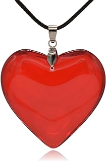 Large Red Semi-Transparent Solid Glass Heart Pendant Necklace