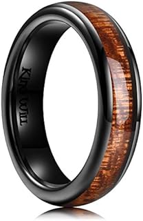 King Will Nature 3mm 4mm 5mm 6mm Black Domed Koa Wood Ceramic Ring Wedding Band Polished