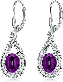 Lever-Back Sterling Silver Created Amethyst Dangle Earrings for Women, Valentines Teardrop Design Jewelry