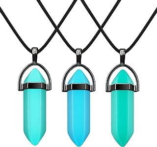 3 Pieces Halloween Luminous Fluorescent Crystal Necklaces Glow in the Dark Crystal Pendant Necklaces Hexagonal Gemstone Chain Necklaces