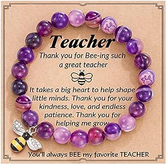 Teacher Appreciation Gifts for Teacher Bracelet from Student Natural Stone Bee Charm Bracelet for Women Beaded Bracelets for Teachers Gifts