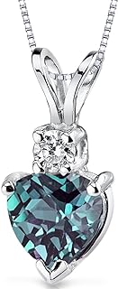 PEORA 14K White Gold Created Alexandrite with Genuine Diamond Pendant for Women, Color-Changing Solitaire, 1 Carat Heart Shape AAA Grade