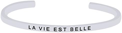 AFFY Personalized Inspirational Cuff Bracelet for Women in 14k White Gold Over Sterling Silver