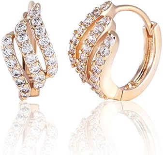 GULICX Eye-catching Gold Tone Three Layer White Rhinestone Hoop Earrings Party