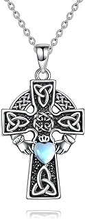Cross Celtic knot Necklace Moonstone Sterling Silver Pendant Jewelry Gifts for Women Men