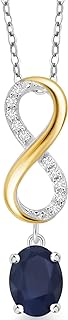 Gem Stone King 925 Sterling Silver and 10K Yellow Gold Oval Blue Sapphire and White Lab Grown Diamond Infinity Pendant Necklace For Women (1.88 Cttw, Gemstone Birthstone, with 18 Inch Chain)
