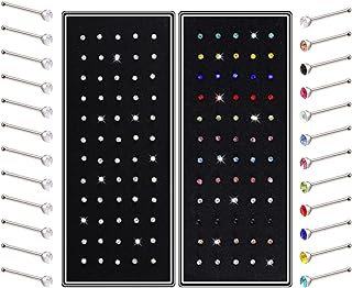 cnomg 2 Sets 120 pcs Stainless Steel Nose Ring Body Piercing Jewelry Nose Bone Stud Nose Hoop Crystal Hypoallergenic White+Multicolor